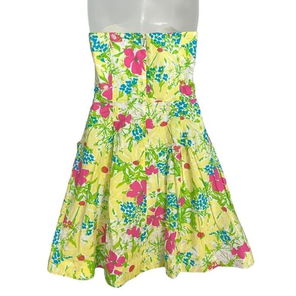Lilly Pulitzer Strapless Yellow and Pink Floral Cocktail Dress Size 4 - Picture 3 of 6